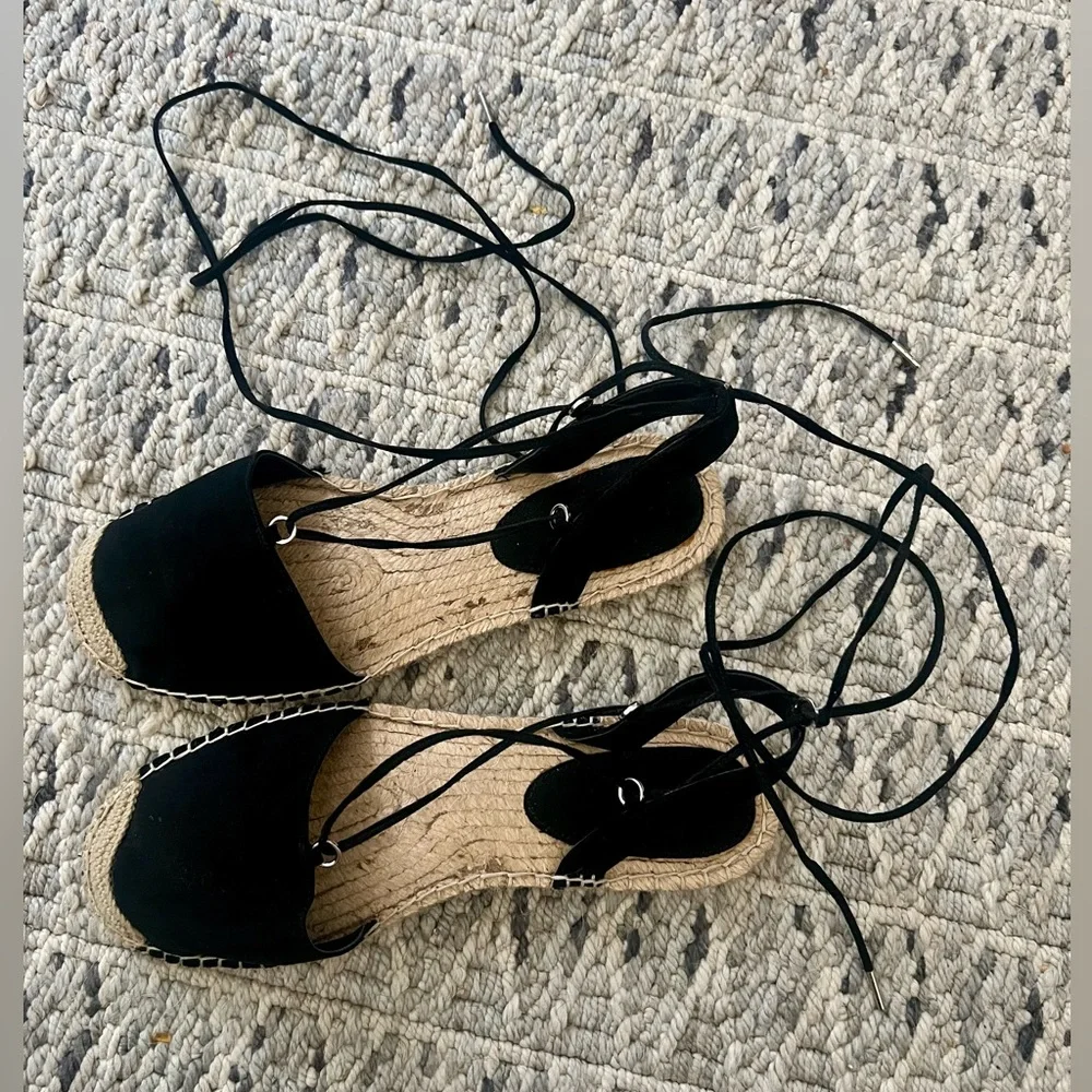 Black Forever 21 Espadrille Lace-Up Flats